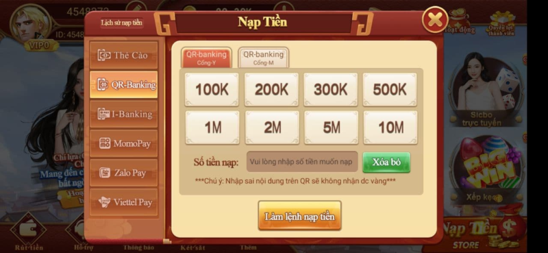 Nạp tiền bằng quét mã QR- Banking I-Banking